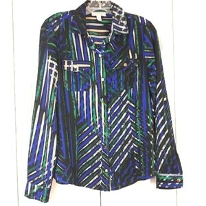 Dana Buchman Long-Sleeve Button Down Lightweight Multicolor shirt Size Medium